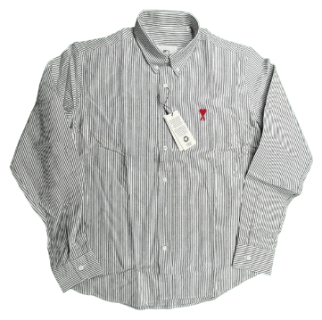 AMI Striped Dress Shirt (Black/Blue striped)