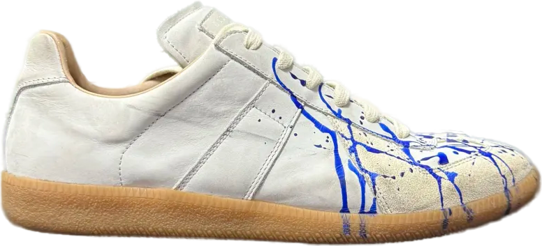 Best White Calfskin Blue Paint Splatter Margiela GATs