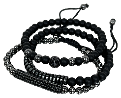 Matte Black Triple Stack Bracelet Combo