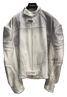 RMisade Balenciaga Leather White Motorcycle Jacket
